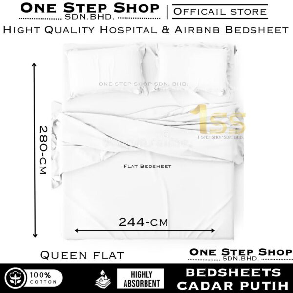 White Bed Sheet Hospital | Airbnb Bedsheet Flat | Fitted | Duvet Plain Cotton Pillow Case Cadar Putih Single Queen King - Image 4