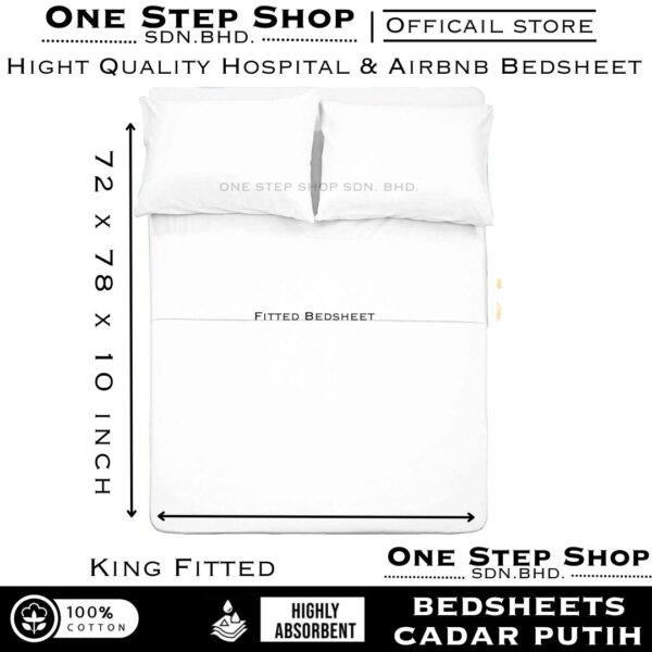 White Bed Sheet Hospital | Airbnb Bedsheet Flat | Fitted | Duvet Plain Cotton Pillow Case Cadar Putih Single Queen King - Image 3